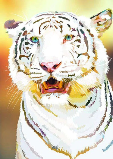 Diamond Painting Witte Tijger met Ronde steentjes 70x100cm - Beste Kwaliteit
